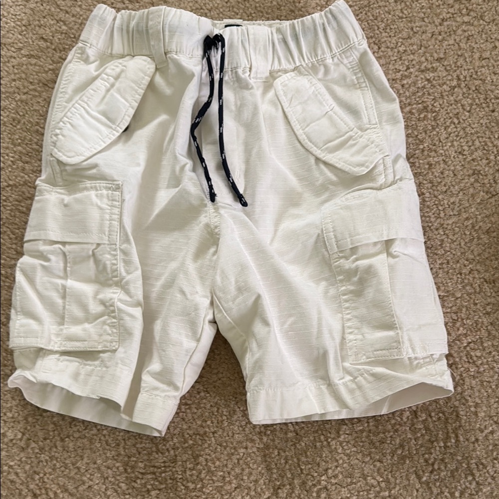 Boys White Cargo Shorts with Elastic Waistband